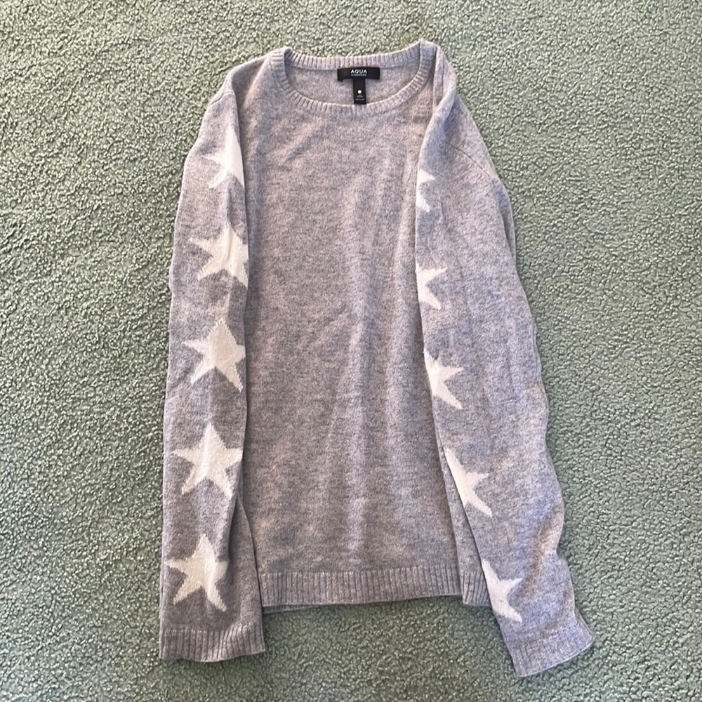 Aqua size medium gray cashmere sweater with stars on the arms